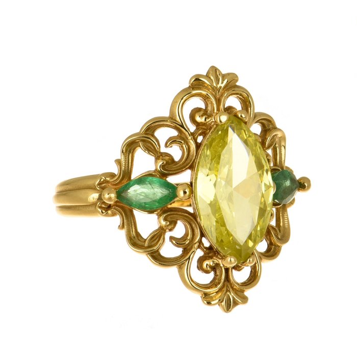 Image 2 of 18 kt. Gold - Ring - 4.00 ct Peridot - Emeralds