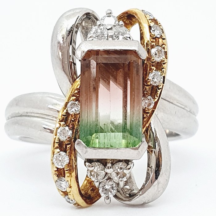 Preview of the first image of 18 kt. Pink gold, Platinum - Ring - 2.50 ct Tourmaline - Diamonds.