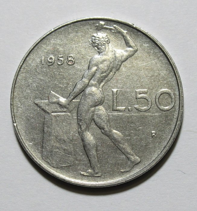 Italien, Den Italienske Republik. 50 Lire 1958 "Vulcano"