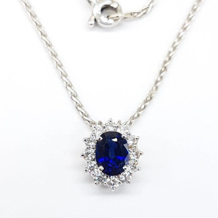 Preview of the first image of Alfieri & St. Jhon - 18 kt. White gold - Necklace - 1.50 ct Sapphire - Diamonds.