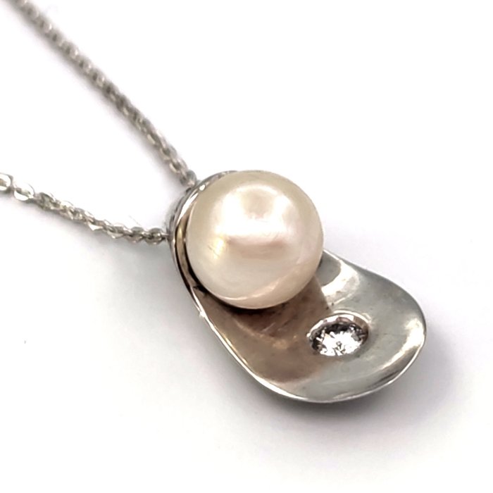 Preview of the first image of Salvini - 18 kt. White gold - Necklace with pendant Diamond - Akoya pearl 6.64mm.