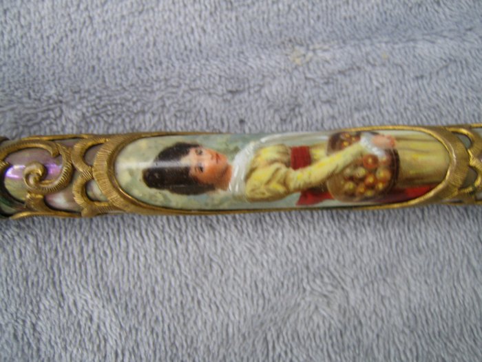 Image 2 of Spectacular walking stick, Bastone da Passeggio Cane porcelain miniature - Porcelain brass gilded s