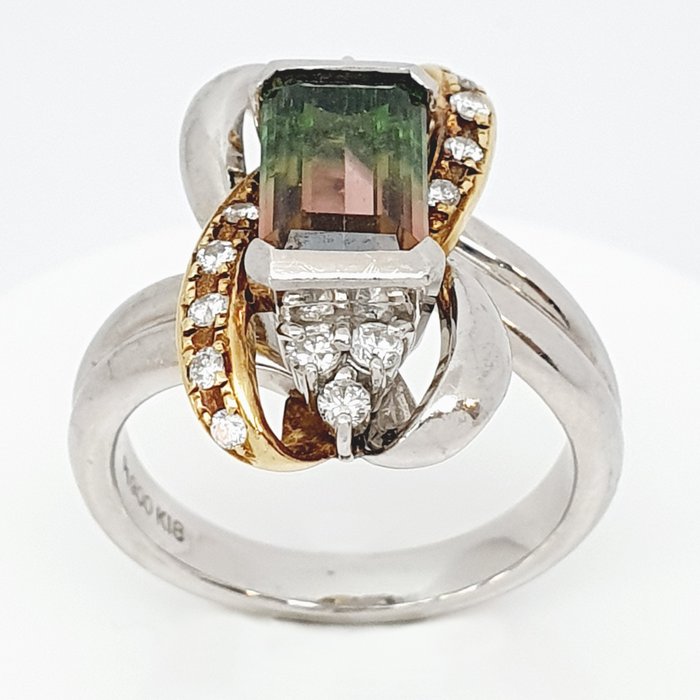 Image 2 of 18 kt. Pink gold, Platinum - Ring - 2.50 ct Tourmaline - Diamonds