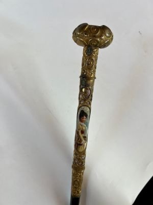 Image 3 of Spectacular walking stick, Bastone da Passeggio Cane porcelain miniature - Porcelain brass gilded s