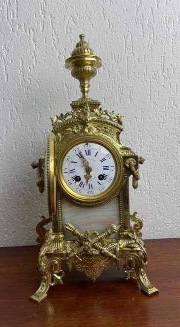 壁炉架时钟 - 玛瑙, 玻璃, 黄铜色 - 1850-1900