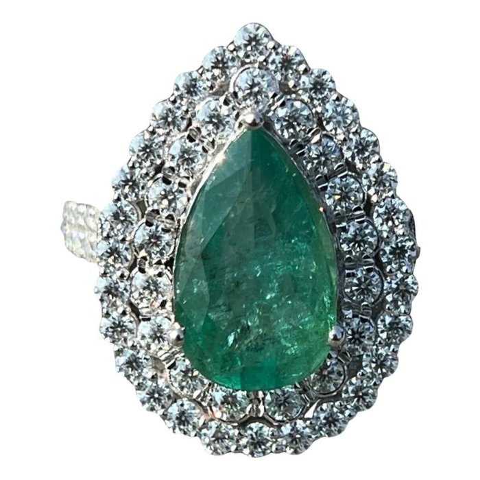 Image 2 of Lab Report GIA - 14 kt. White gold - Ring - 2.86 ct Emerald - Diamonds