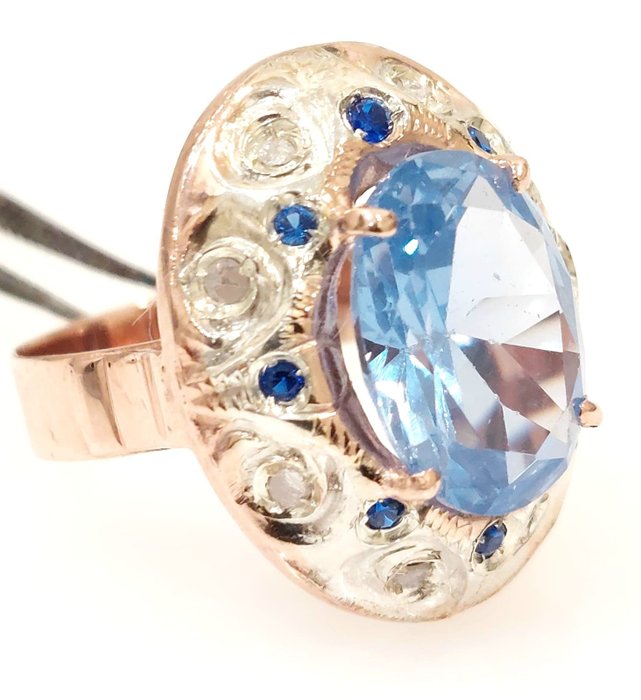 Image 2 of "NO RESERVE PRICE" - 9 kt. Pink gold, Silver - Ring - 3.00 ct Topaz - Diamonds, Sapphires