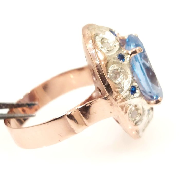Image 3 of "NO RESERVE PRICE" - 9 kt. Pink gold, Silver - Ring - 3.00 ct Topaz - Diamonds, Sapphires