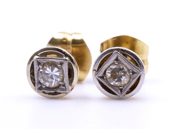 Image 3 of 18 kt. Platinum, Yellow gold - Earrings - 0.20 ct