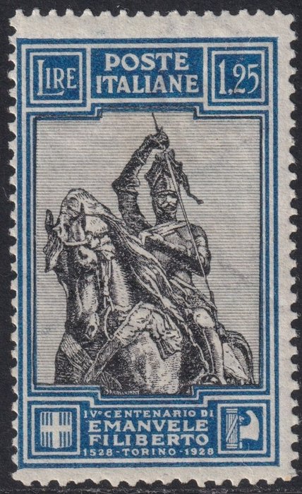 Preview of the first image of Italy Kingdom 1928 - Em. Filiberto 1,25 l. D. 13 3/4 integro raro lusso Certificato - Sassone n.235.