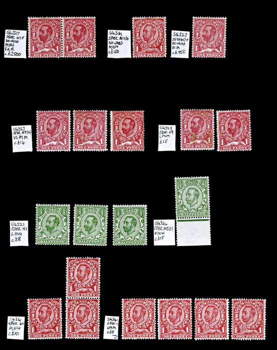 Image 2 of Great Britain 1911/1912 - 4621: GB KGV Mint "Downey Head" Collection. Inc "No Cross" Flaw MNH Pair.