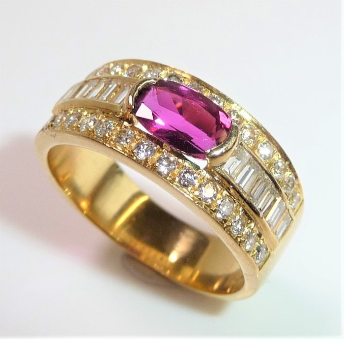 Image 3 of 18 kt. Yellow gold - Ring - 1.12 ct Diamond - 0.70 ruby