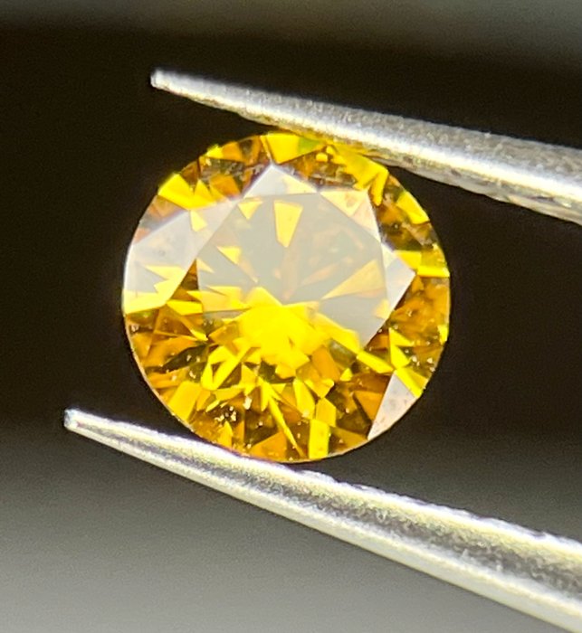 1 pcs 鑽石 - 0.32 ct - 明亮型 - fancy vivid orange yellow - VS1