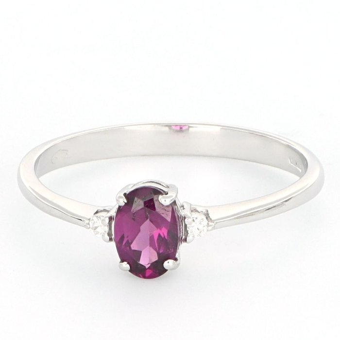 Preview of the first image of No Reserve Price - 18 kt. White gold - Ring - 0.02 ct Diamond - rhodolite.