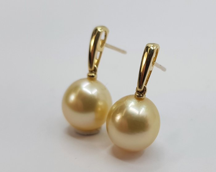 Image 2 of 11x12mm Golden South Sea Pearls - 14 kt. Yellow gold - Earrings