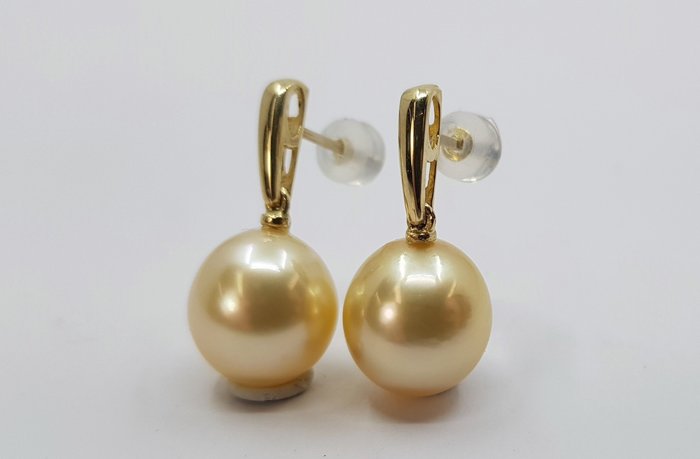 Image 3 of 11x12mm Golden South Sea Pearls - 14 kt. Yellow gold - Earrings