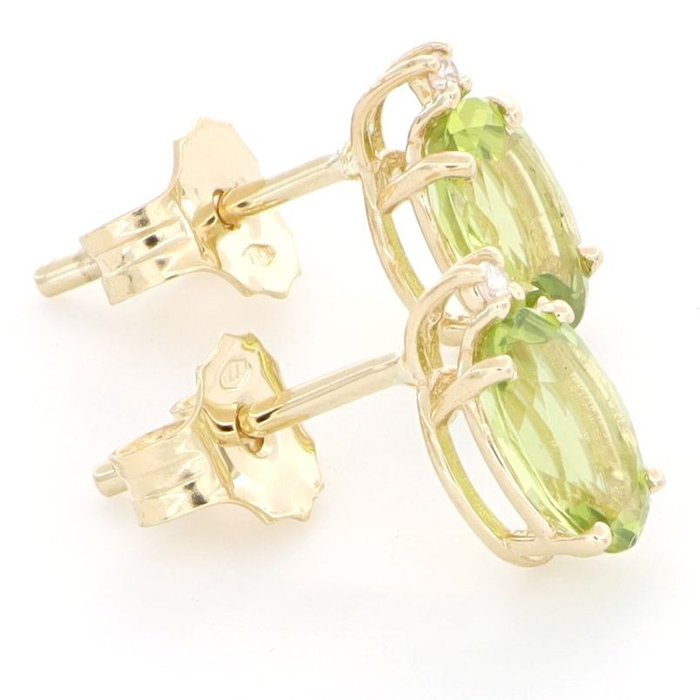 Image 3 of No Reserve Price - 18 kt. Yellow gold - Earrings - 0.02 ct Diamond - Peridots