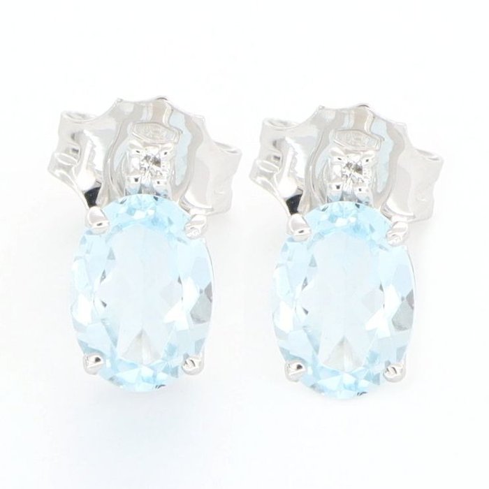 Preview of the first image of No Reserve Price - 18 kt. White gold - Earrings - 0.02 ct Diamond - Topaz.