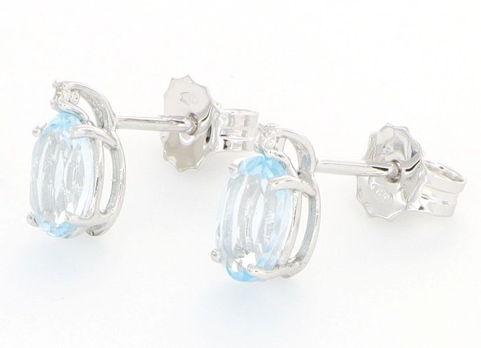 Image 2 of No Reserve Price - 18 kt. White gold - Earrings - 0.02 ct Diamond - Topaz