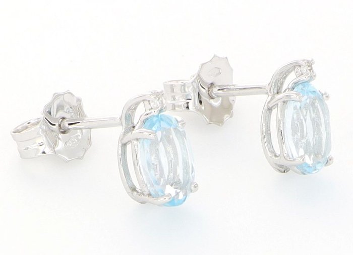 Image 3 of No Reserve Price - 18 kt. White gold - Earrings - 0.02 ct Diamond - Topaz