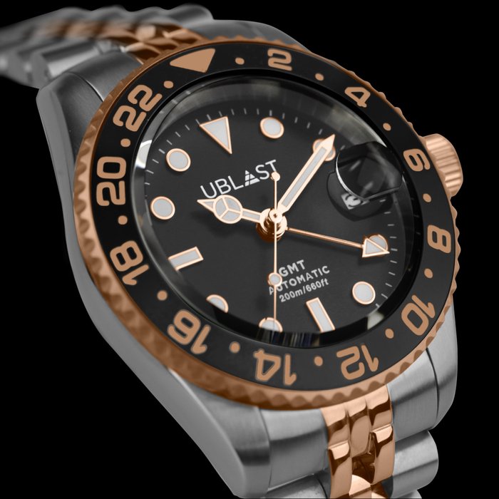 Image 2 of Ublast - " NO RESERVE PRICE " Diver Automatic GMT - Steel & Rose Gold Plated - Jubilee Strap - UBDG