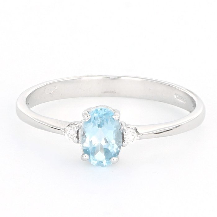 Preview of the first image of No Reserve Price - 18 kt. White gold - Ring - 0.02 ct Diamond - Topaz.