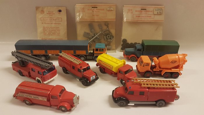 Preview of the first image of Wiking 1:87 - Model cars - Trucks and bags of parts.