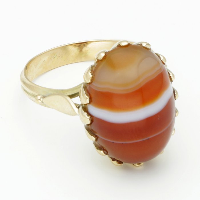 Preview of the first image of 14 kt. Gold - Ring - 11.18 ct. Agate.