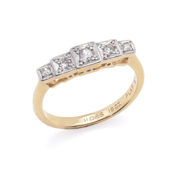 Preview of the first image of Henry Griffith & Sons Art Deco - 950 Platinum, Yellow gold - Ring - 0.43 ct Diamond.