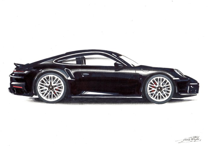 Preview of the first image of Picture/artwork - Porsche 911 Turbo - Dessin original - Baes gerald - Certificat d'authenticité - P.