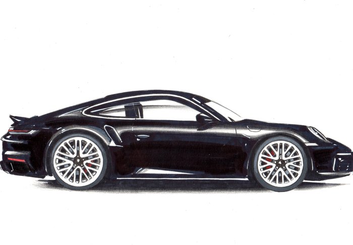 Image 2 of Picture/artwork - Porsche 911 Turbo - Dessin original - Baes gerald - Certificat d'authenticité - P