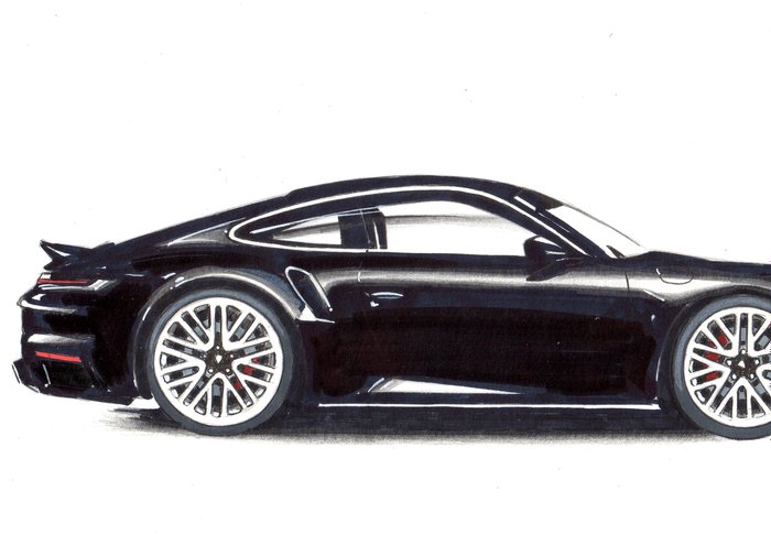 Image 3 of Picture/artwork - Porsche 911 Turbo - Dessin original - Baes gerald - Certificat d'authenticité - P