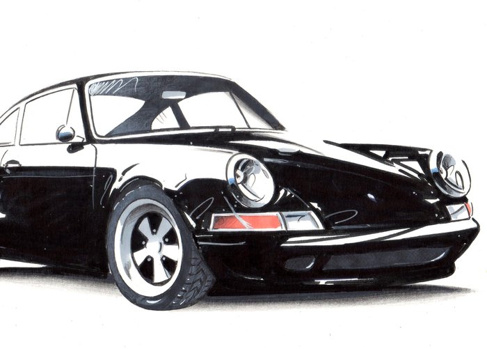 Image 3 of Picture/artwork - Porsche 911 Singer - Dessin original - Baes gerald - Certificat d'authenticité -