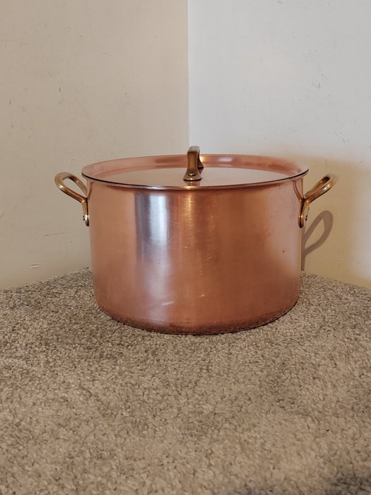 Unicorn / Een Hoorn - Antique professional large copper cooking pot -  Copper/stainless steel - Catawiki