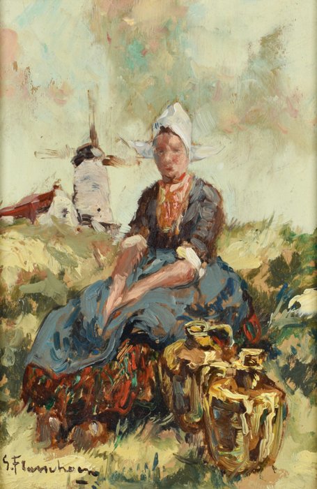 Gustave Flasschoen (1868-1940) - La laitière de Zélande
