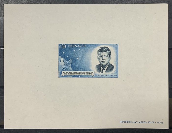 摩納哥 1964 - 特別的甘迺迪紀念張，無孔，精美，售價 450 歐元。 - Yvert et Tellier bloc spécial n° 8