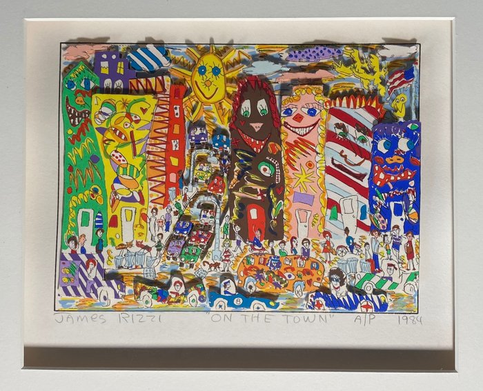 Preview of the first image of James Rizzi (1950-2011) - ON THE TOWN, hand signed 3D, 1984.