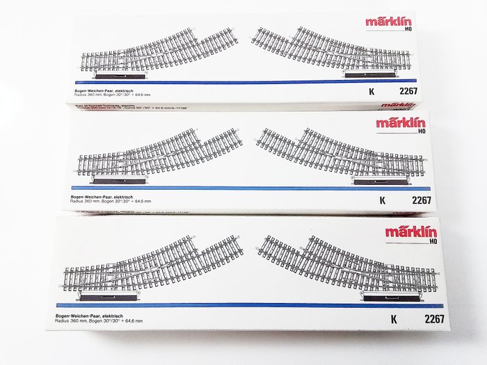Image 2 of Märklin H0 - 2267/7549 - Tracks - 6x K-curved points 2200 series full profile and 6x point drive