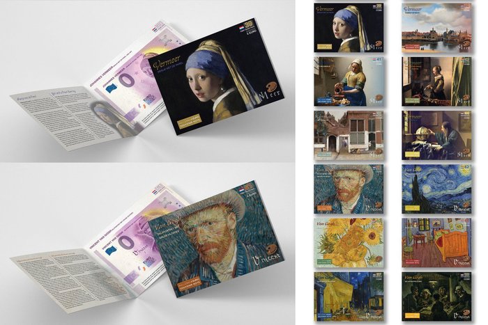 Nederländerna. 0 Euro biljetten Vermeer & Vincent van Gogh (12 Limited Edition biljetten)  (Utan reservationspris)