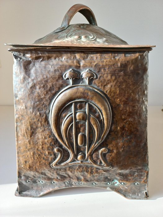 Preview of the first image of Special red copper Jugendstil/Amsterdam school coal bin.