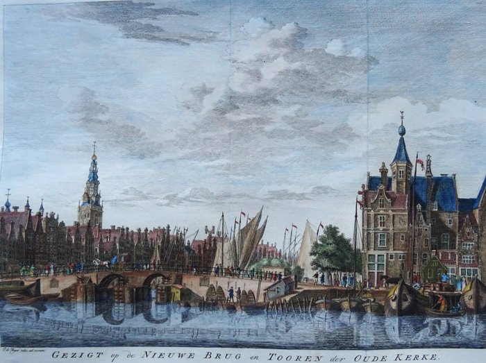 Preview of the first image of Netherlands, Amsterdam, Damrak, Prins Hendrikkade, Oude Kerk....; Wagenaar / Tirion - Gezigt op de.
