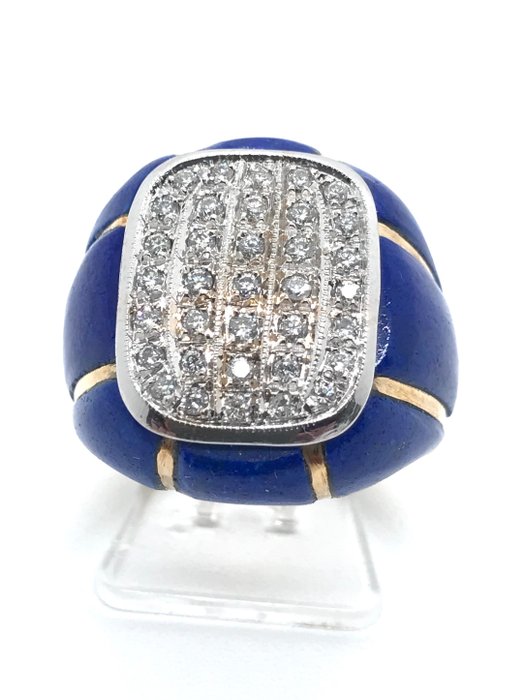 Preview of the first image of 18 kt. Yellow gold - Ring - 0.66 ct Diamond - Lapis lazulis.