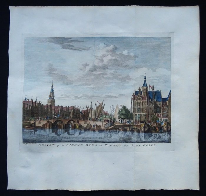 Image 2 of Netherlands, Amsterdam, Damrak, Prins Hendrikkade, Oude Kerk....; Wagenaar / Tirion - Gezigt op de