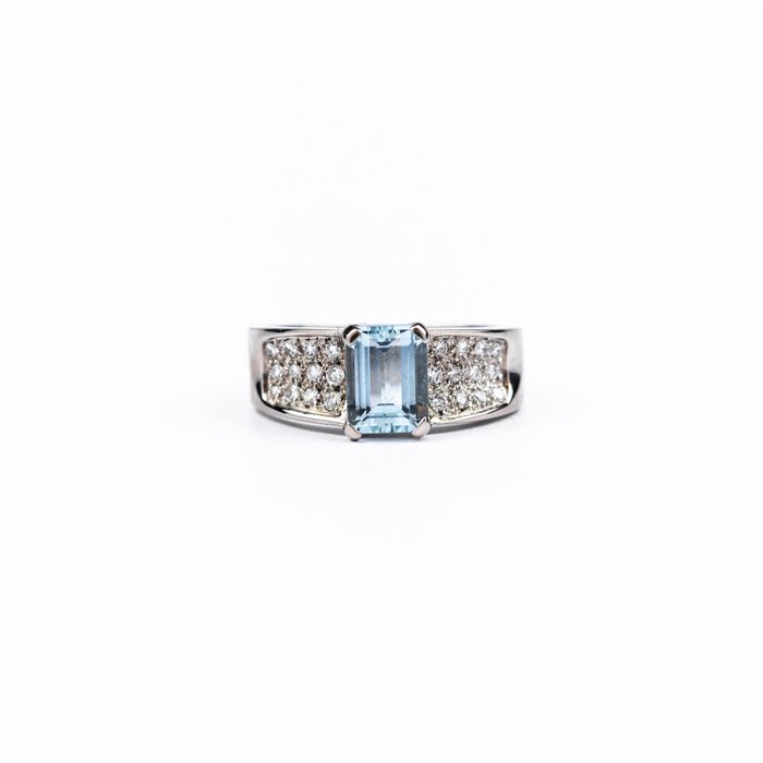 Image 2 of 18 kt. White gold - Ring - 1.54 ct Aquamarine - Diamonds
