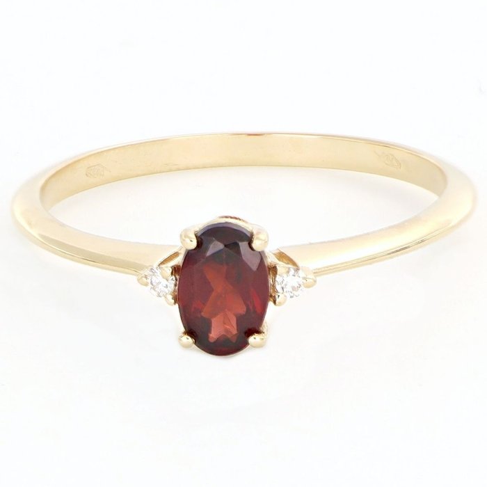 Preview of the first image of No Reserve Price - 18 kt. Yellow gold - Ring - 0.02 ct Diamond - Garnets.