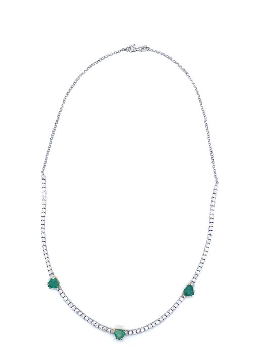 Image 2 of 18 kt. White gold - Necklace - 3.45 ct Emerald - Diamonds