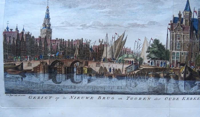 Image 3 of Netherlands, Amsterdam, Damrak, Prins Hendrikkade, Oude Kerk....; Wagenaar / Tirion - Gezigt op de