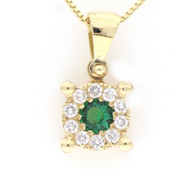 Preview of the first image of '' No Reserve Price '' - 18 kt. Yellow gold - Necklace with pendant - 0.10 ct Tourmaline - Diamonds.