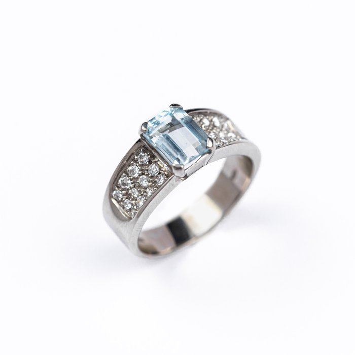 Preview of the first image of 18 kt. White gold - Ring - 1.54 ct Aquamarine - Diamonds.