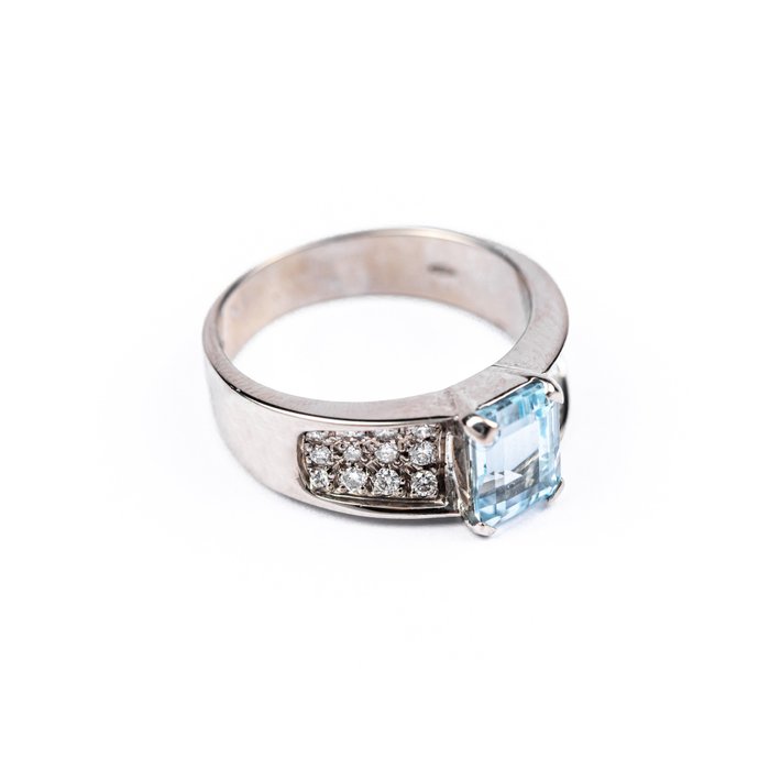 Image 3 of 18 kt. White gold - Ring - 1.54 ct Aquamarine - Diamonds
